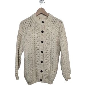 Vintage Wool Chunky Cable Knit Ivory Fisherman Sweater